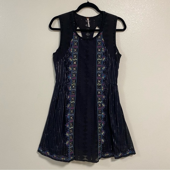 Free People Dress Women’s Size 6 Black Metallic Pinstripe Water Lily Mini Dress - Picture 11 of 16